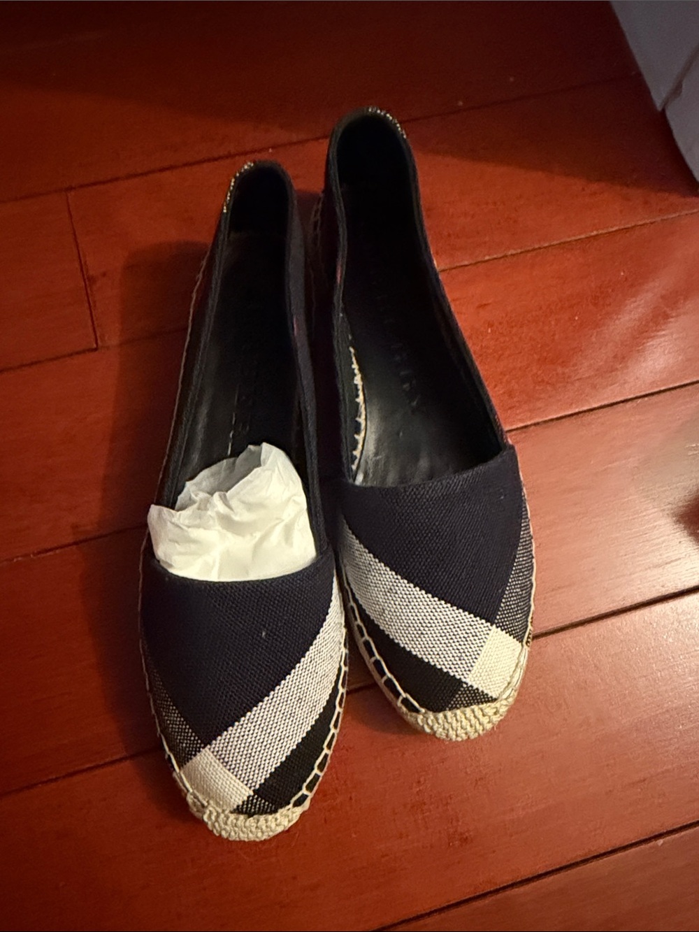 Burberry Navy, White and Black Espadrille Flats